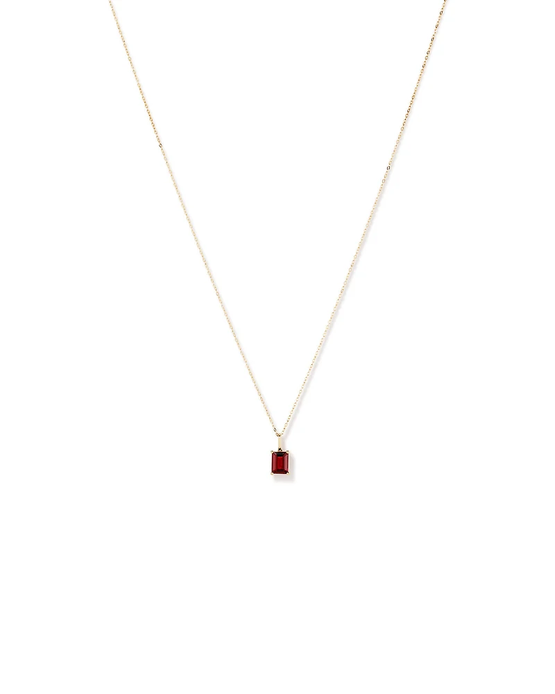 Emerald Cut Red Garnet Gemstone Pendant Necklace in 10kt Yellow Gold