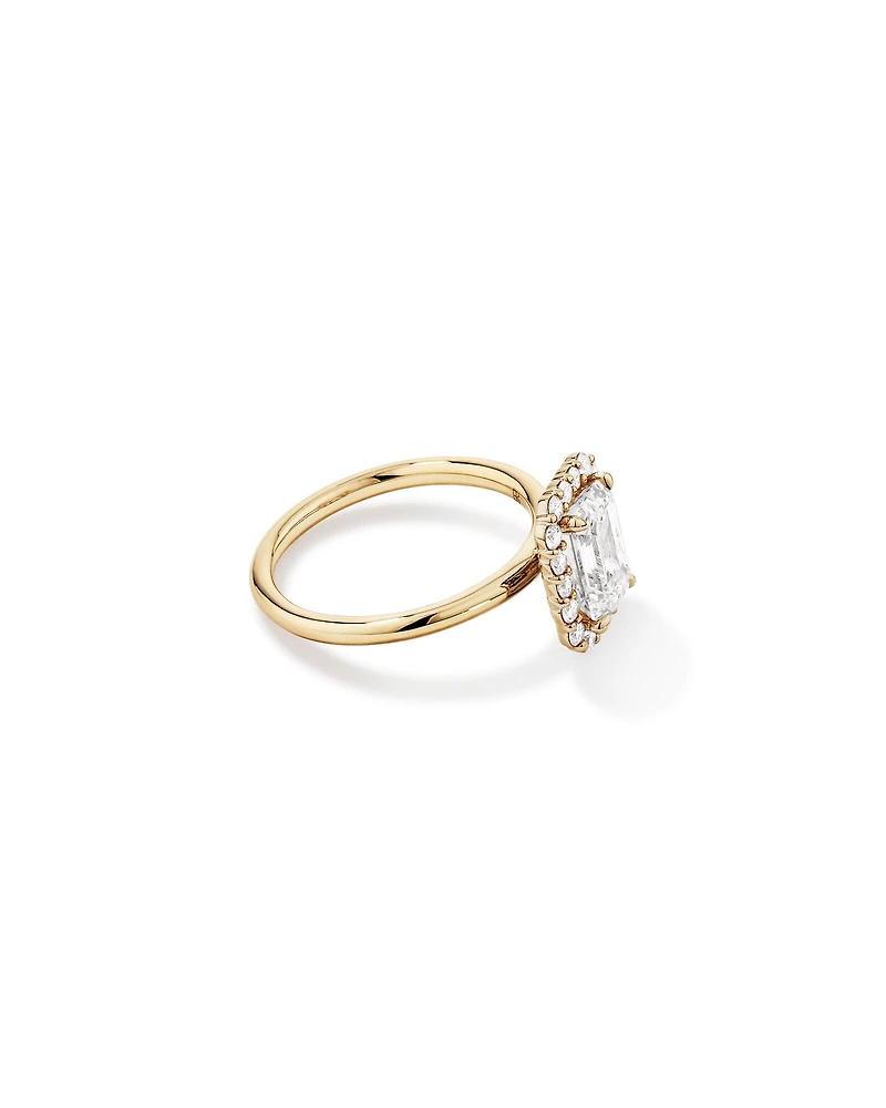 Carat TW Emerald Cut Laboratory-Grown Diamond Halo Engagement Ring in 14kt Yellow and White Gold