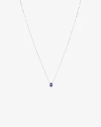 Emerald Cut Blue Tanzanite and 0.17 Carat TW Diamond Halo Pendant in 14kt White Gold