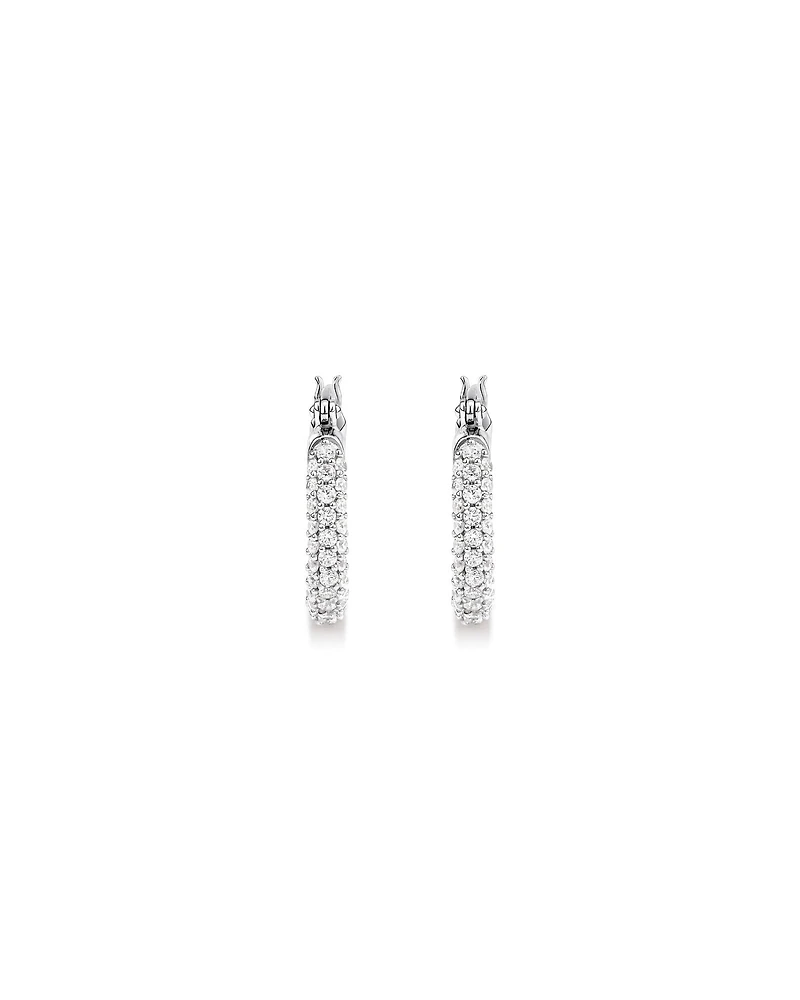 Pavé Cubic Zirconia Small Hoop Earrings in Sterling Silver