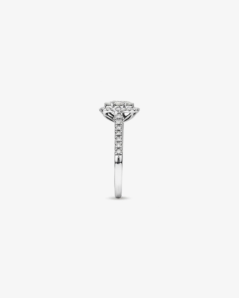Square Cluster Halo Ring with 0.75 Carat TW of Diamonds in 10kt White Gold