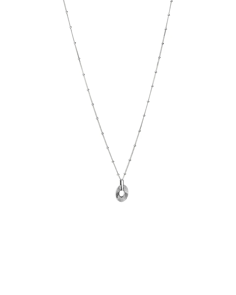 Sunray Open Circle Pendant Station Necklace in Sterling Silver