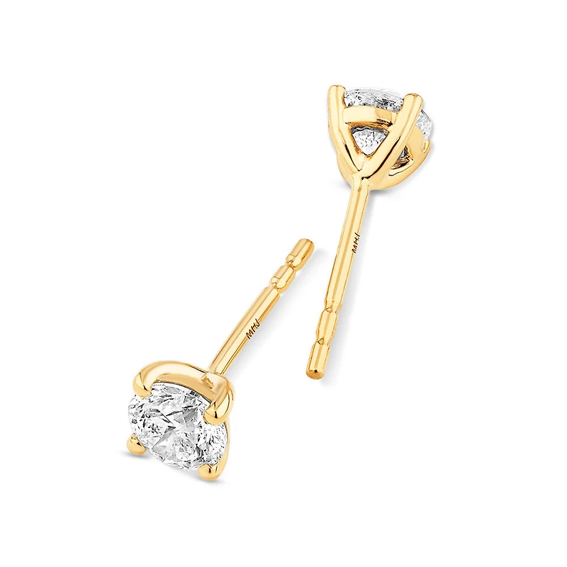 0.75 Carat TW Diamond Solitaire Stud Earrings in 18kt Yellow Gold