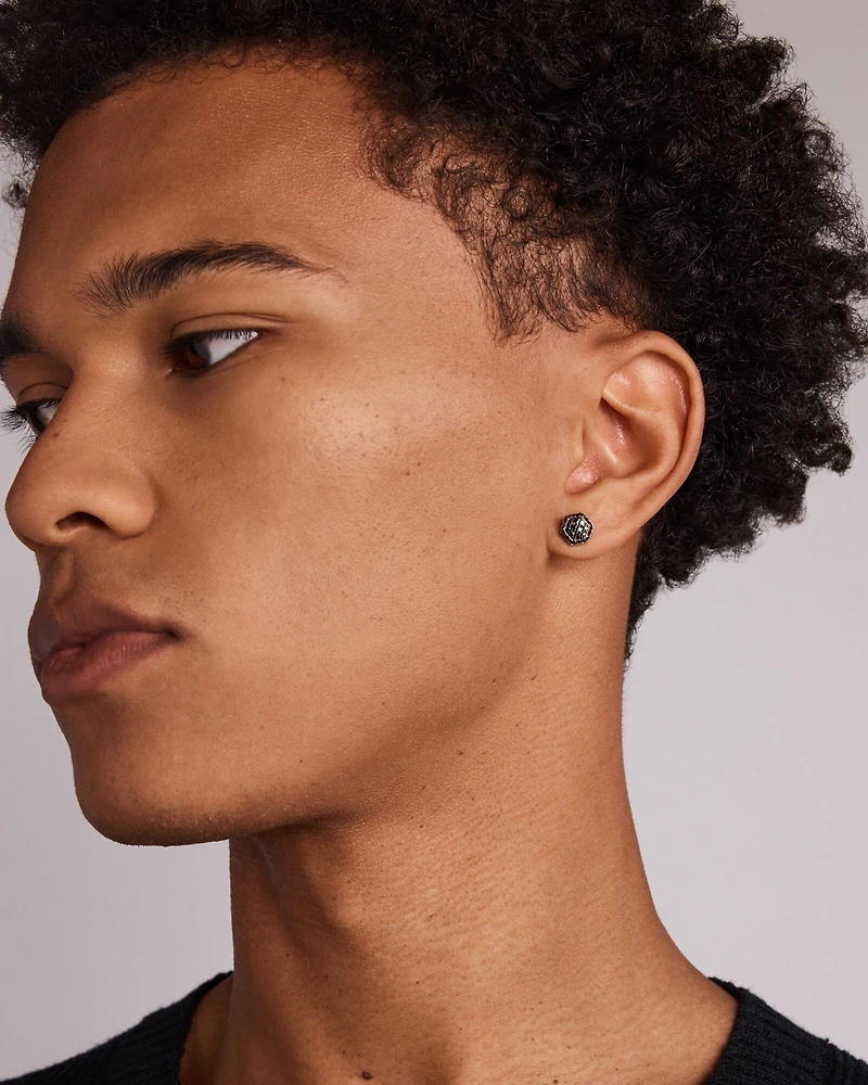 0.23 Carat TW Black Diamond Cluster Hexagon Men's Stud Earring in Oxidised Sterling Silver