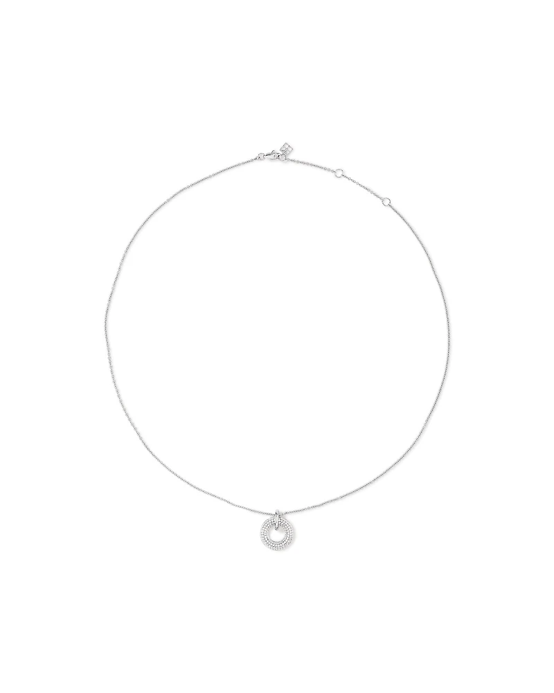 Pavé Set Cubic Zirconia Puff Open Circle Pendant Necklace in Sterling Silver
