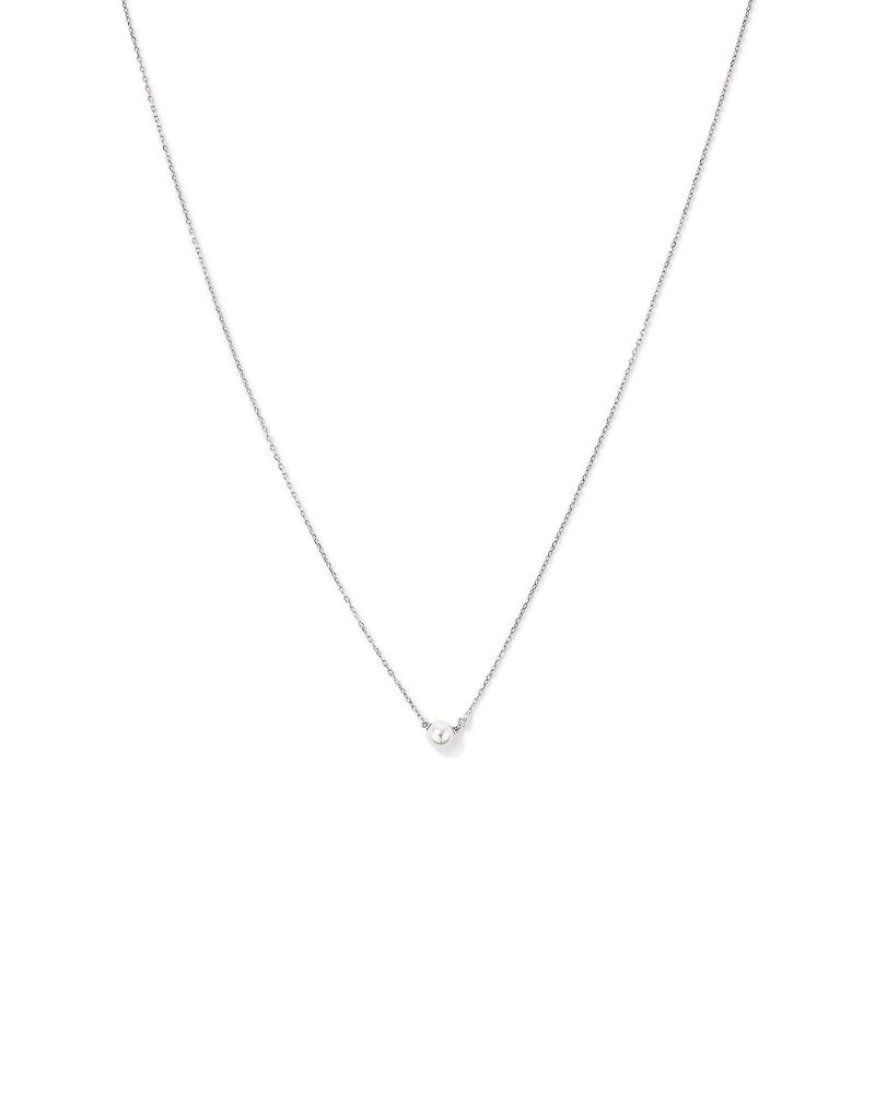 5mm Cultured Freshwater Pearl and Diamond Necklace in Sterling Silver