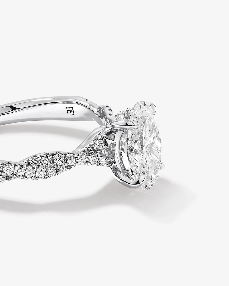 1.70 Carat TW Oval Cut Lab-Grown Diamond Twist Band Engagement Ring in 14kt White Gold