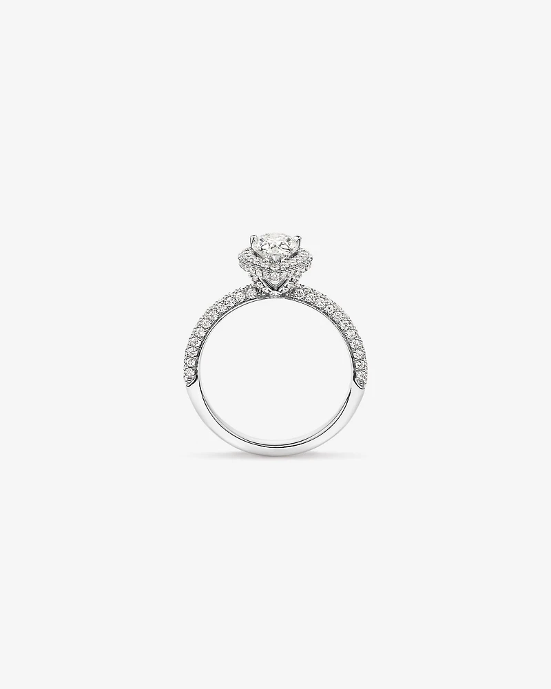 1.65 Carat TW Pear Cut Diamond Pave Halo Engagement Ring in Platinum