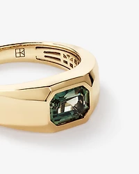 Bezel Set Green Sapphire Gemstone Solitaire Men's Ring in 10kt Yellow Gold