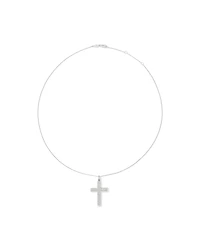 Cubic Zirconia Puff Cross Pendant Necklace in Sterling Silver