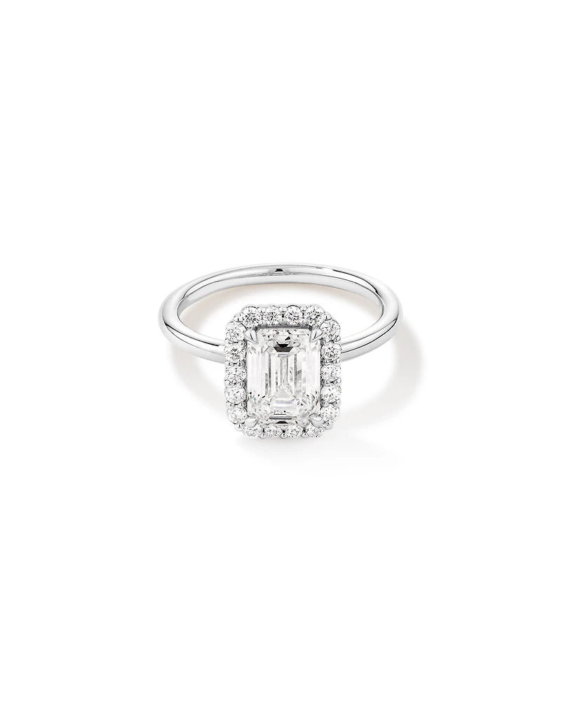 Carat TW Emerald Cut Laboratory-Grown Diamond Halo Engagement Ring in 14kt Yellow and White Gold