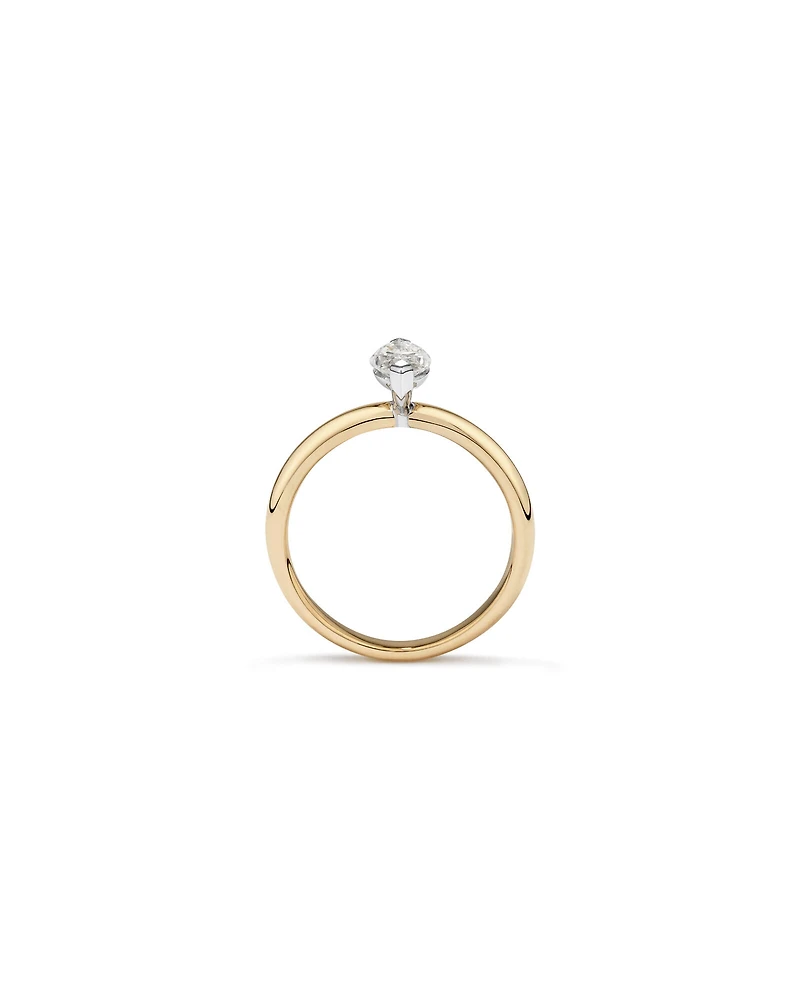 Bague de fiançailles solitaire diamant taille marquise certifiée TW de 0,70 carat en or jaune et blanc 18 carats
