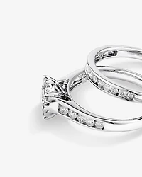 1,00 Carat Poids Total Ensemble Bague De Fiançailles En Diamant Rond Et Bande De Mariage Sertie En Canal, En Or Blanc 14 Ct