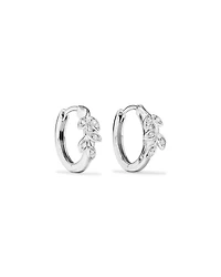 Cubic Zirconia Vine Huggie Earrings in Sterling Silver