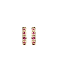 Bubble Huggie Earrings with Ruby and 0.52 Carat TW Diamonds in 14kt Yellow Gold