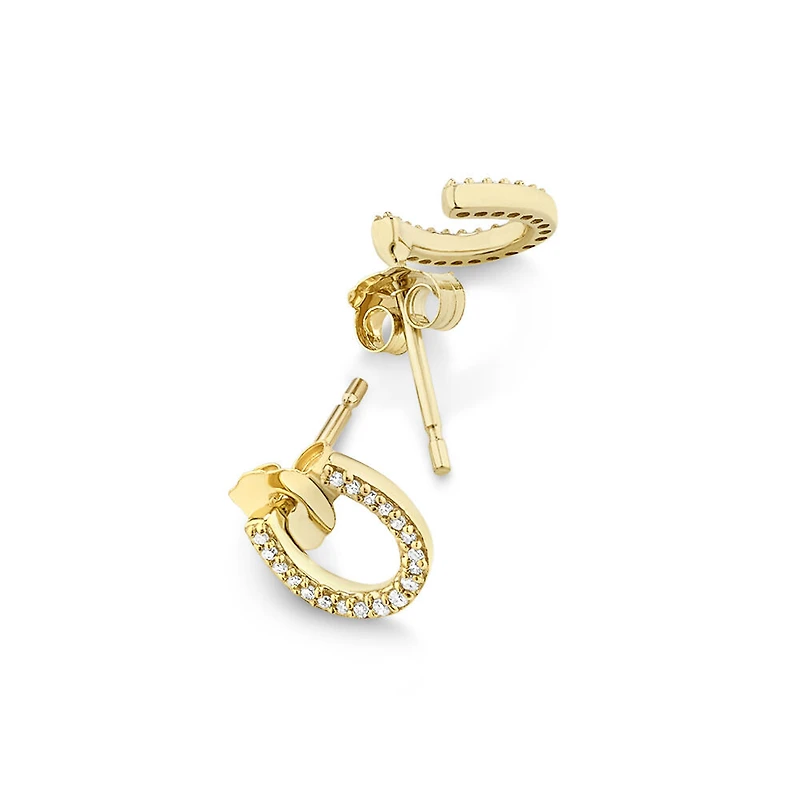 Mini boucles d'oreilles en fer à cheval en or jaune 10 K avec diamants