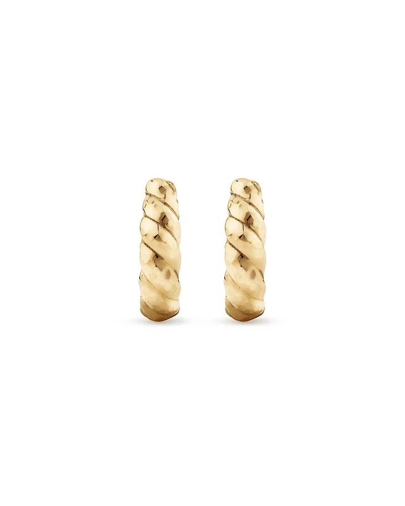 Clous d'oreilles créoles dôme taillés en diamant en or jaune 10kt