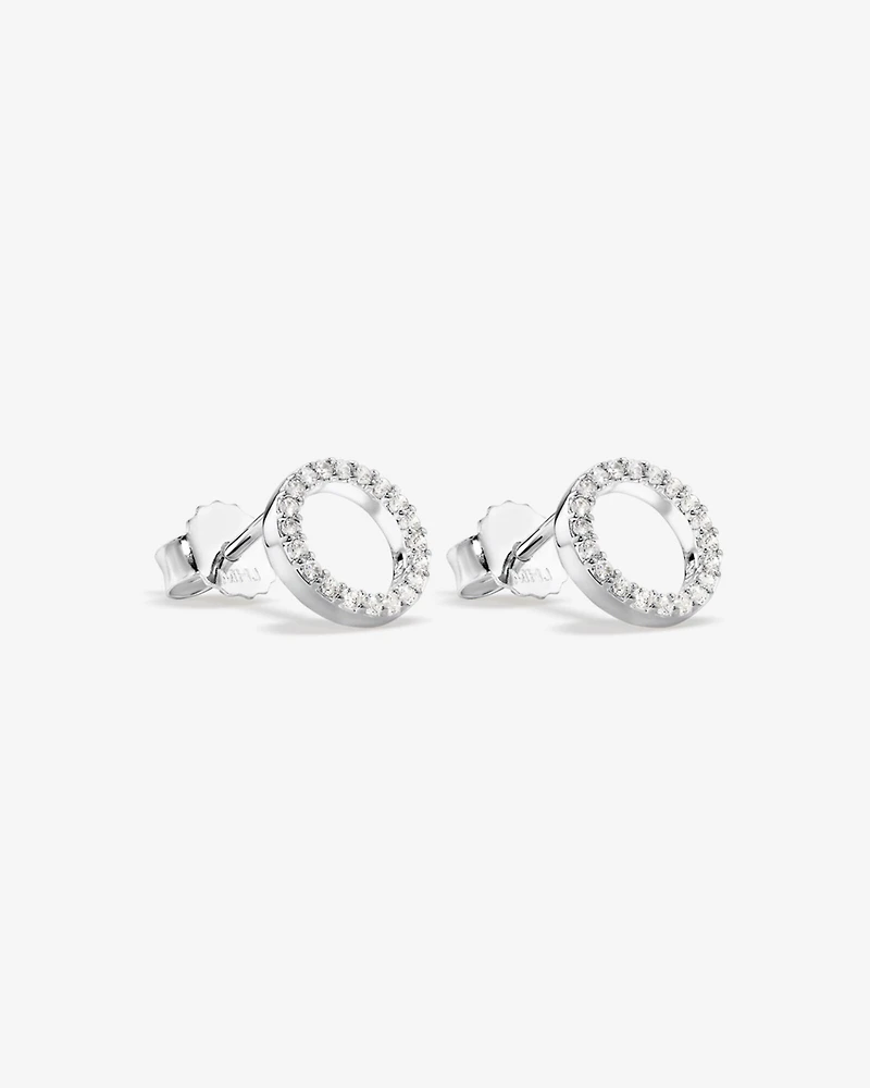 Circle Stud Earrings with Cubic Zirconia in Sterling Silver