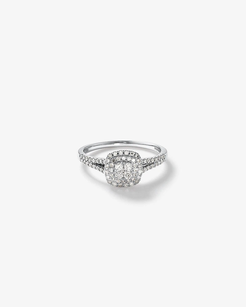 0.30 Carat TW Cushion Cluster Halo Diamond Ring in 10kt White Gold