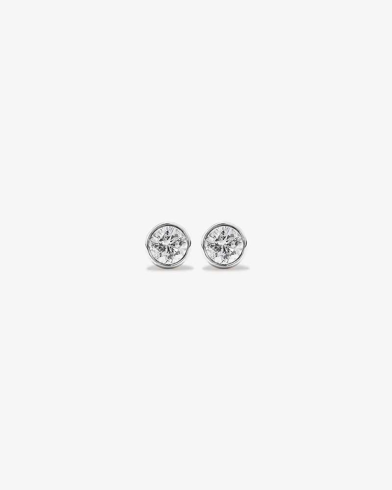 0.25 Carat TW Round Brilliant Diamond Solitaire Bezel Set Stud Earrings in 18kt White Gold