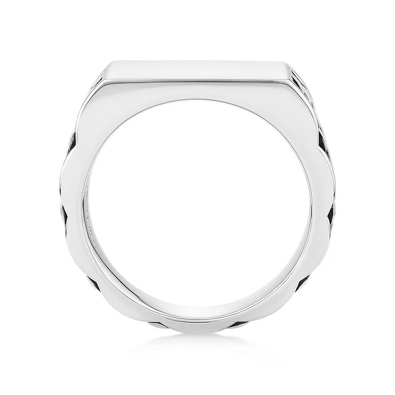 Bague chevalière texturée à motif de maillons pour hommes en argent sterling