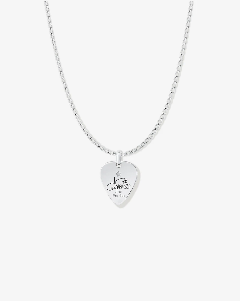 INXS Jon Farriss Engraved Guitar Pick Pendant with Chain in Recycled Sterling Silver
