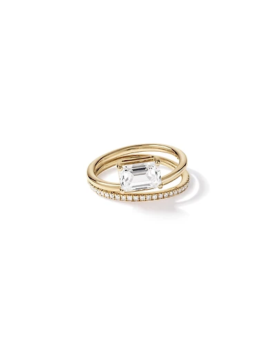 1.88 Carat TW East West Emerald Cut Lab-Grown Diamond Double Band Engagement Ring in 14kt Yellow Gold