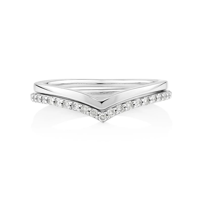Chevron Ring Set with Diamonds in Sterling Silver