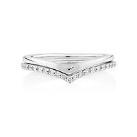 Chevron Ring Set with Diamonds in Sterling Silver