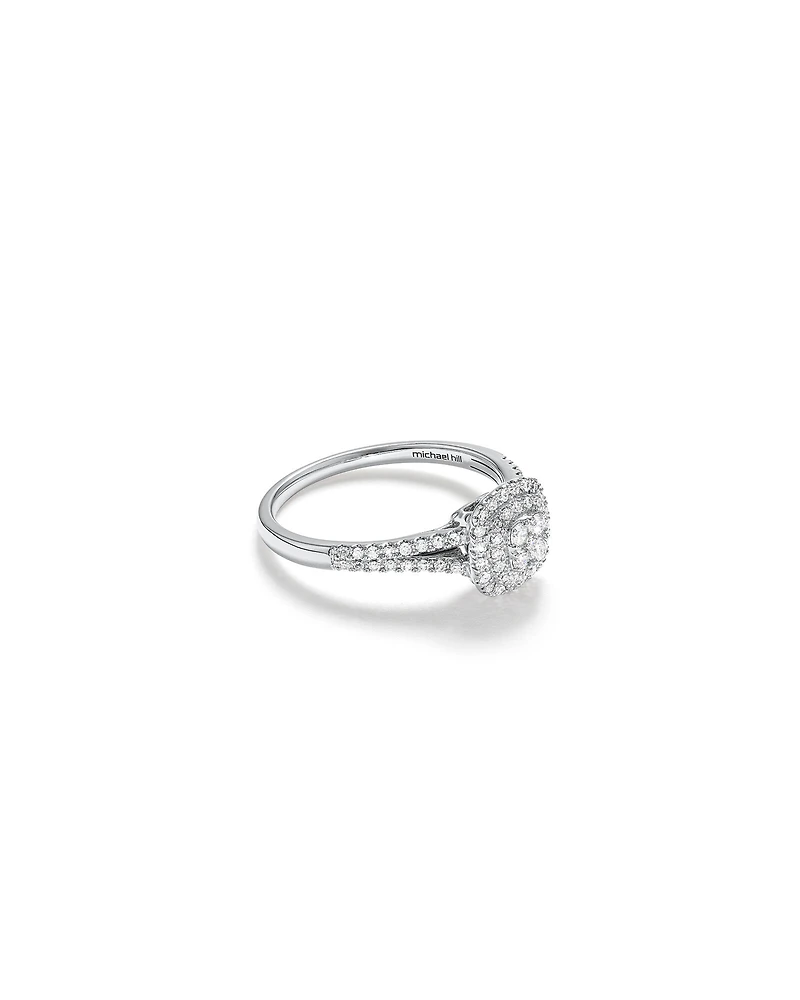 0.30 Carat TW Cushion Cluster Halo Diamond Ring in 10kt White Gold