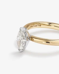 Bague de fiançailles solitaire diamant taille marquise certifiée TW de 0,70 carat en or jaune et blanc 18 carats