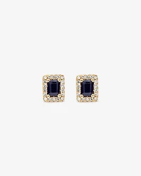 Emerald Cut Blue Sapphire Gemstone and 0.10 Carat TW Diamond Halo Stud Earrings in 10kt Yellow Gold