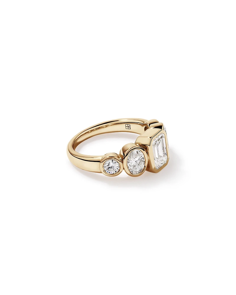 2.90 Carat TW Bezel Set 5 Stone Lab-Grown Diamond Engagement Ring in 14kt Yellow Gold