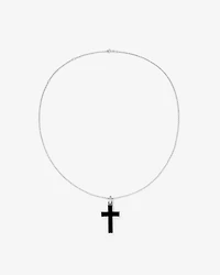 Onyx Cross Pendant in Silver with 65cm Cable Chain