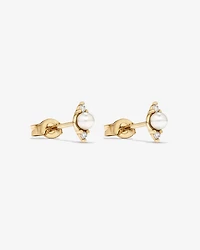 Boucles d'oreilles à perles de culture d'eau douce et diamants en or jaune 10 carats à trois pierres
