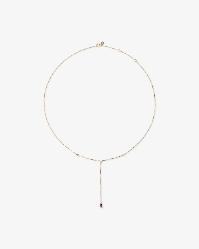 Pear Cut Purple Amethyst Gemstone and Diamond Lariat Necklace in 10kt Yellow Gold