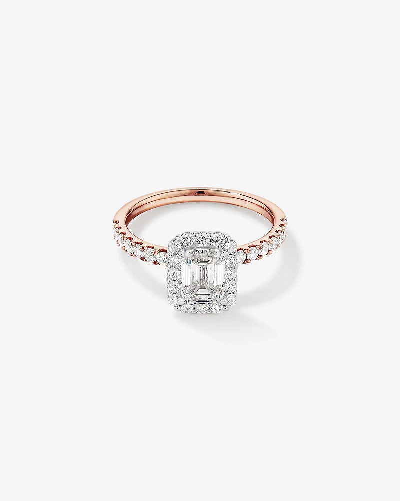 1.78 Carat TW Emerald Cut Laboratory-Grown Diamond Halo Engagement Ring in 14kt White Gold