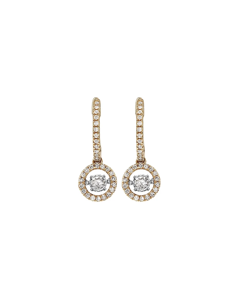 0.50 Carat TW Diamond Halo Everlight Drop Huggie Earrings in 10kt Yellow Gold