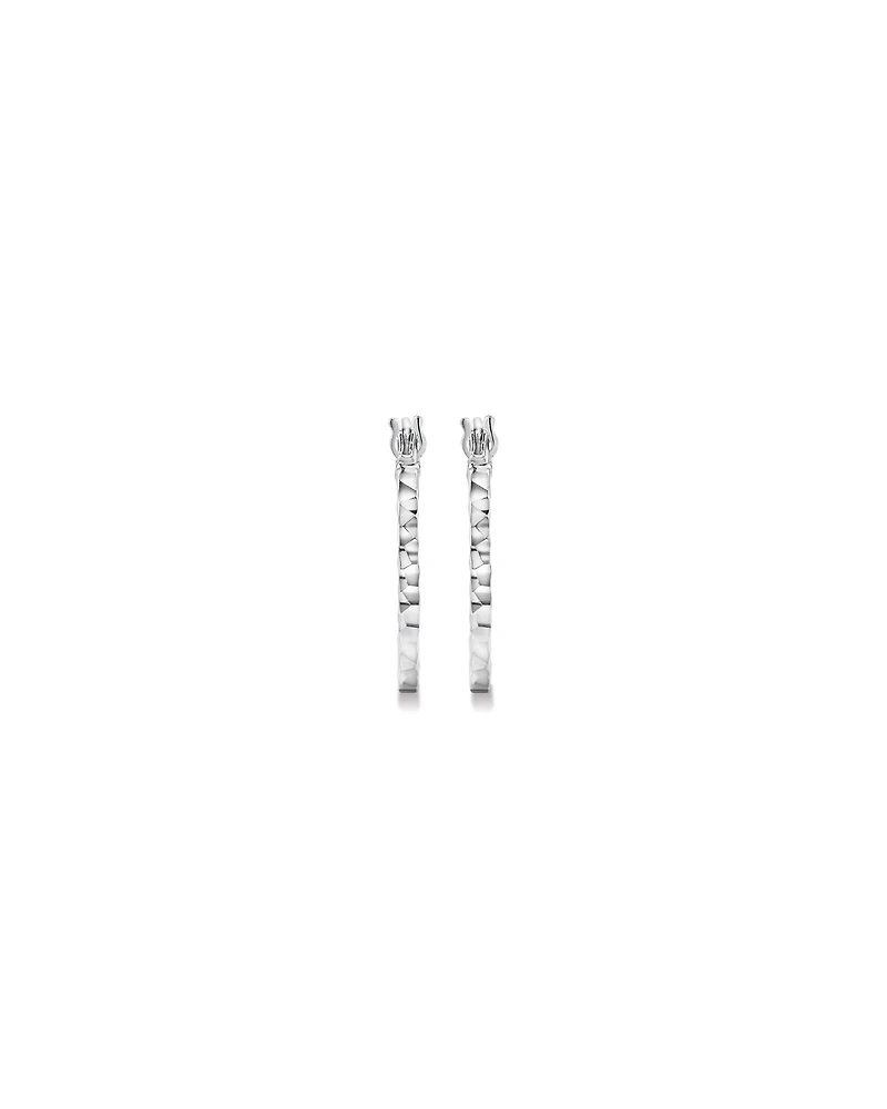 Diamond Cut Paperclip Hoop Huggie Earrings in Sterling Silver