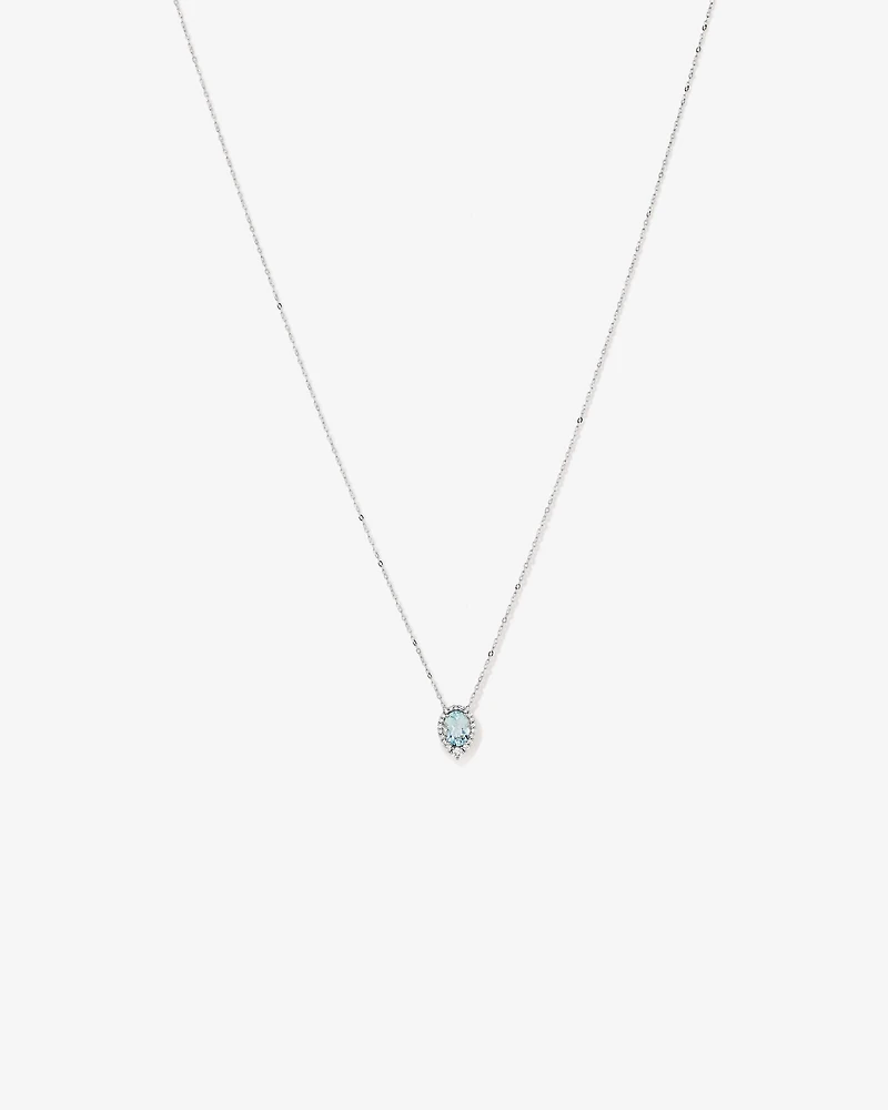 Oval Cut Blue Aquamarine Gemstone and 0.19 Carat TW Diamond Halo Pendant Necklace in 10kt White Gold
