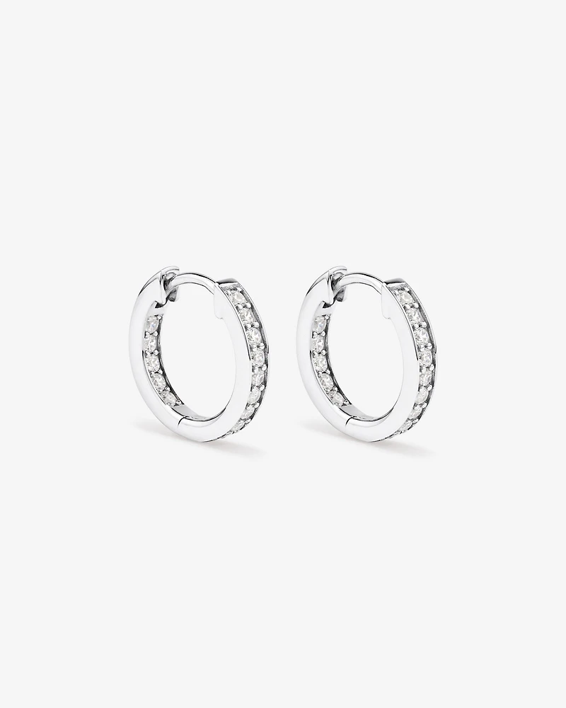 15mm Cubic Zirconia Huggie Hoop Earrings in Sterling Silver