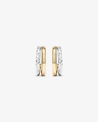 Two-Tone Double Half Hoop Hammered Finish Stud Earrings in 10kt White and Yellow Gold