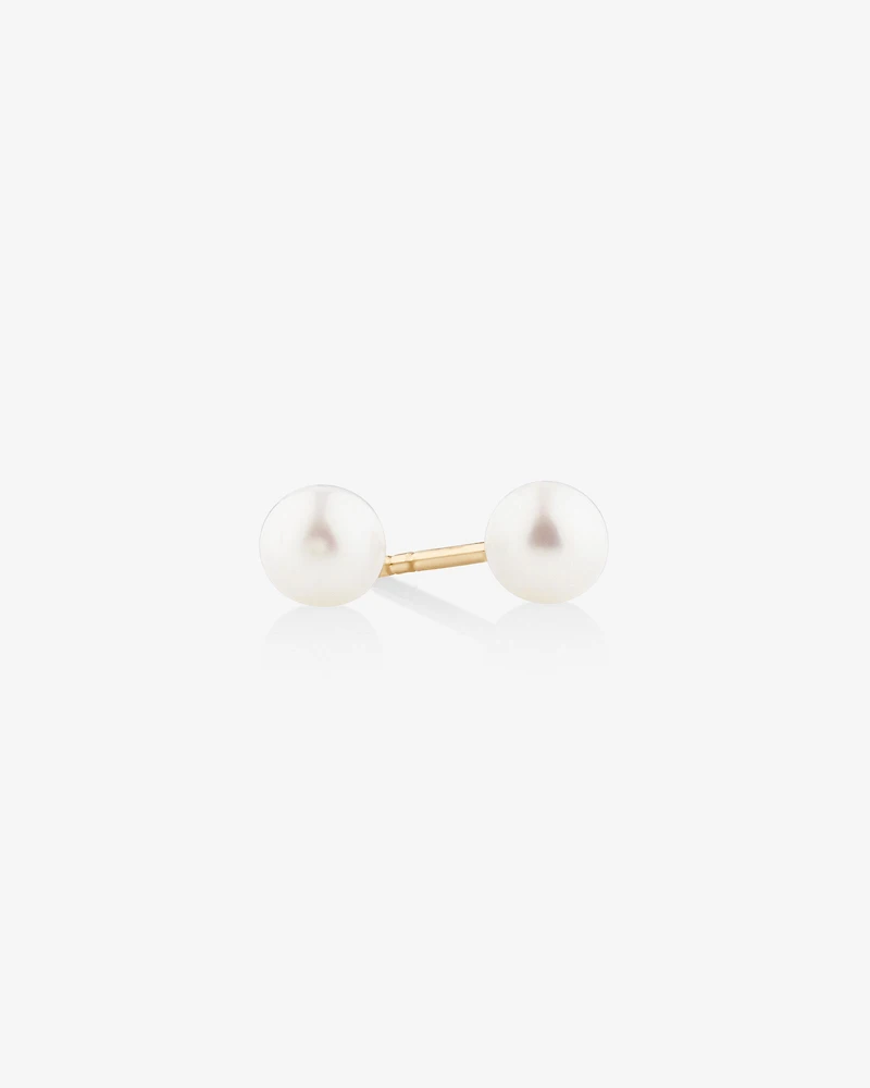 Stud Earrings with 4mm Round Cultured Freshwater Pearl in 10kt Yellow Gold
