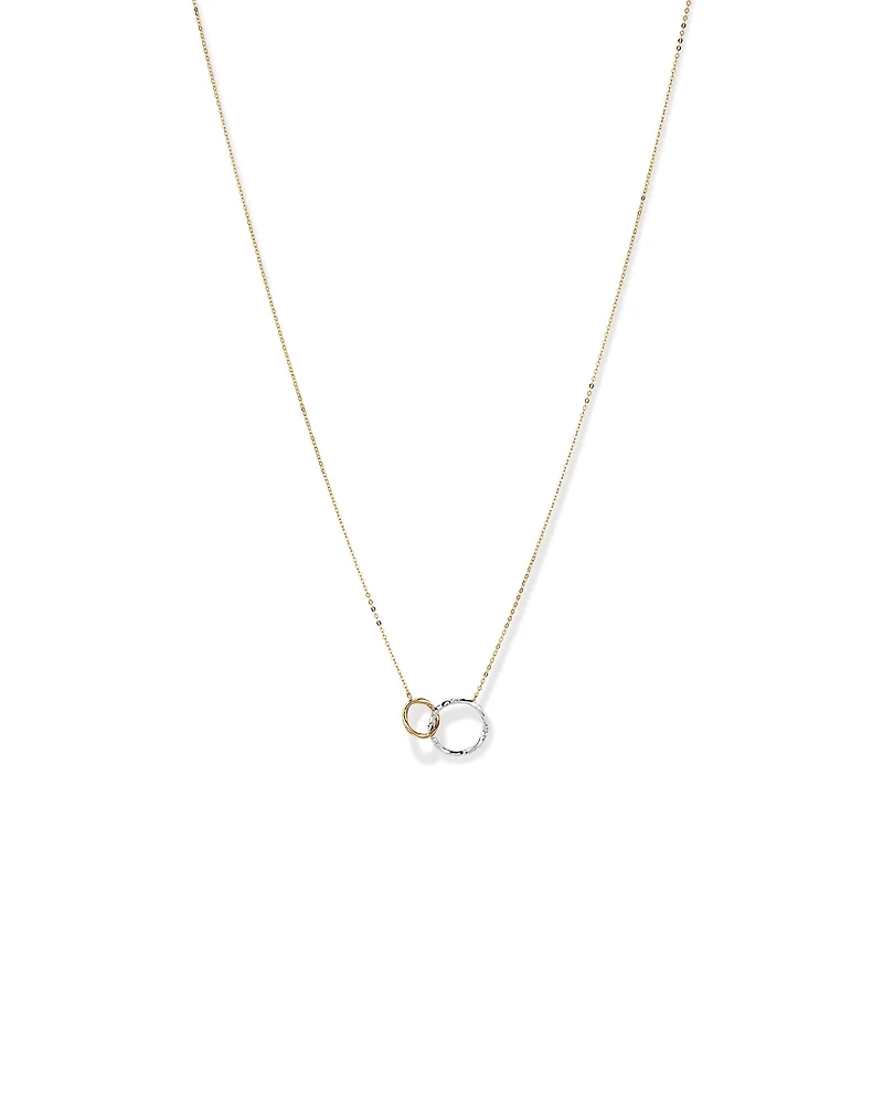 Two-Tone Double Circle Link Hammered Finish Necklace in 10kt White & Yellow Gold