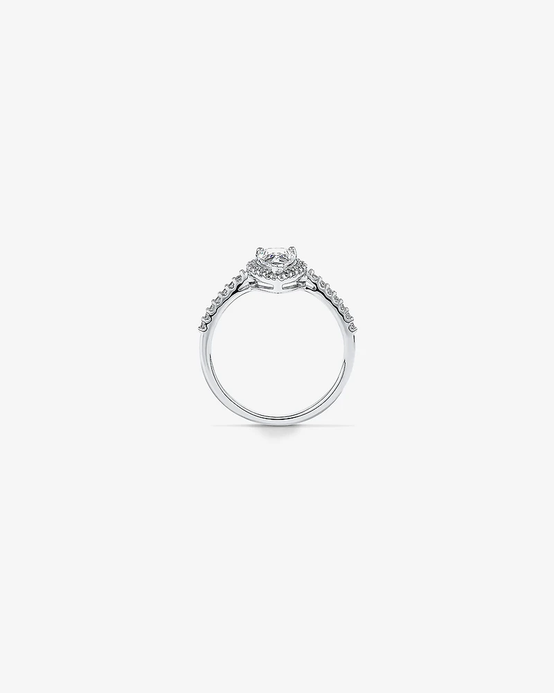 Pear Shaped Cubic Zirconia Halo and Side Accent Ring in Sterling Silver