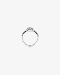 Pear Shaped Cubic Zirconia Halo and Side Accent Ring in Sterling Silver