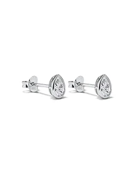 Pear Shaped Cubic Zirconia Bezel Set Stud Earrings in Sterling Silver