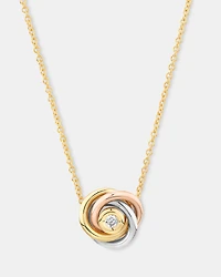 Diamond Accent Tri Tone Knot Necklace in 10kt Yellow, Rose and White Gold