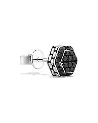 0.23 Carat TW Black Diamond Cluster Hexagon Men's Stud Earring in Oxidised Sterling Silver