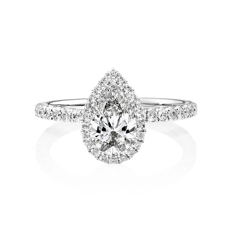 Sir Michael Hill Designer Halo Pear Engagement Ring with 1.36 Carat TW of Diamonds in 18kt White Gold